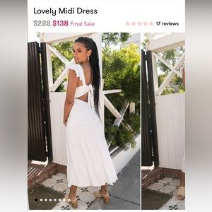 “Lovely” Show Me Your Mumu white linen midi dress with back tie- size small